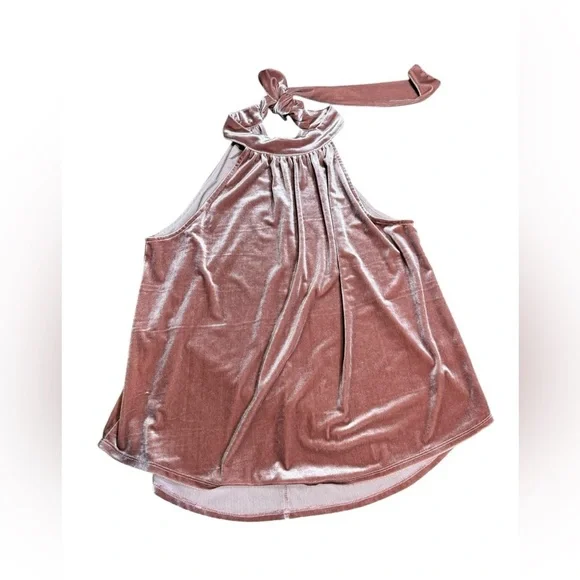 Gipson Women's light pink velvet blouse with bow at the back of the neck, size L - Picture 3 of 13